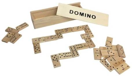 Domino aus Holz, Dominosteine aus Holz, 28 Dominosteine aus Holz, 28 Spielfiguren, klassisches Domino-Spiel, Box und Fliesen aus Holz, Strategie-Multiplayer mit wiederverschließbarer Box, lustig für