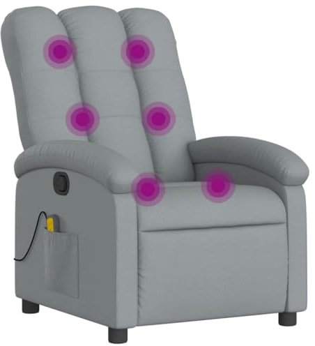 vidaXL Massagesessel, Sessel Verstellbare Rückenlehne, Fernsehsessel Relaxsessel mit Vibrationsfunktion, Liegesessel Polstersessel Ruhesessel, Hellgrau Stoff