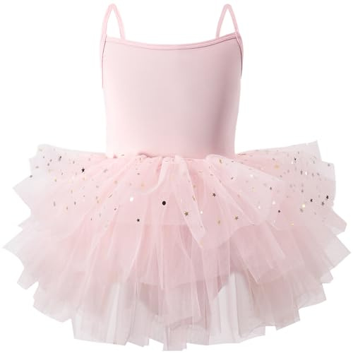 Maeau - Robe de Ballet Tutu Sans Manches Pour Filles, Justaucorps en Coton, Robe de Princesse - Rose - 6-8 Ans