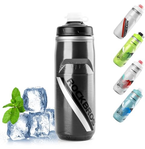 ROCKBROS Bidón Isotérmico 620ML, Botella Agua Bicicleta y Deporte sin BPA, a Prueba de Fugas con Tapa, Bidón Ciclismo y MTB