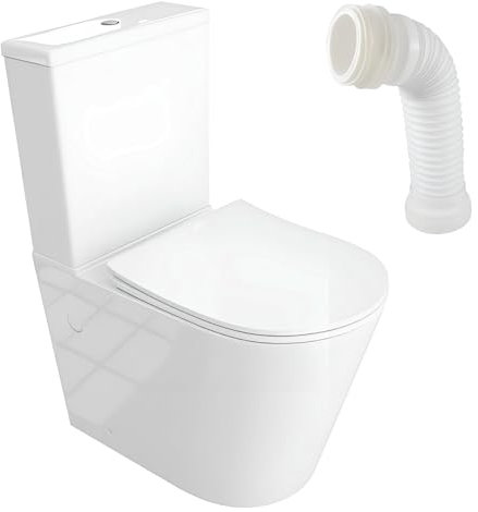 LAVITA Einteilige Stand-WC mit eingebautem Spülkasten NEPTUN WHITE WC deckel mit Absenkautomatik Keramik Toilette Spülrandlos Toilettenschüssel Set Toilettenbecken Stehend + WC-Anschlussstück