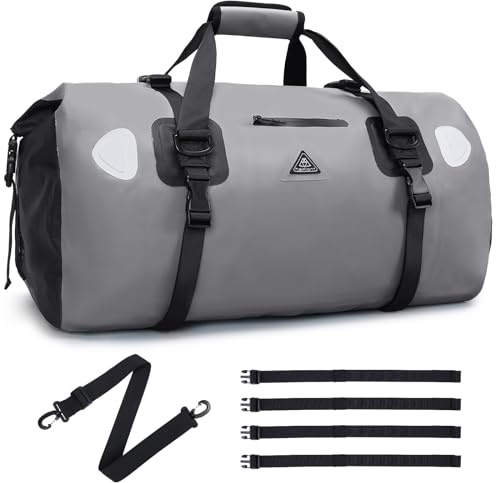 Haimont Duffel Bag Waterproof Roll Top Dry Bags with Tie Down Straps for Motorcycle, Boating,Kayaking, SUP, Travelling, Grey, 50L