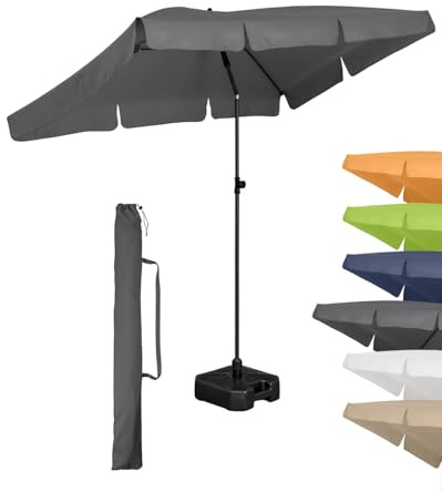 FARE Sonnenschirm Größe L rechteckig - 200 cm Durchmesser - UV-Schutz 50+ für Balkon Garten Terrasse Sommer - Titan-Finish Knickvorrichtung Drehfeststeller inkl. Tragetasche (grau)
