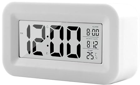 Sveglia digitale da comodino, con display a LED, luce notturna con funzione snooze con temperatura, data, calendario, campana graduale, portatile, per bambini, viaggi, camera da letto, casa, ufficio