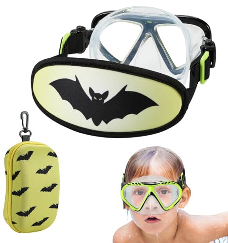 Toddler Goggles Nose Cover, Kid Goggles Fabric Strap, Swimming Goggles Kids 3-6 (Bat)
