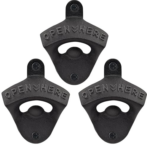 HAIICEN Cast Iron Wall Mounted Beer Bottle Cap Opener Black Pack of 3