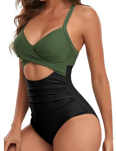 JSTHHTT Bañadores Mujer Reductores, Bañador Mujer Reductores Vientre Plano Traje de Baño de Una Pieza Cruce Torácico Sexy con Cuello en V Ropa de Baño, Trajes de Baño Una Pieza, Tirantes Ajustables