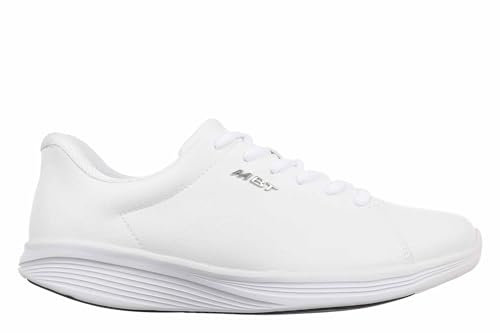 MBT SF-4000 Zapatillas de Hombre. Deportivas Caminar Anatómicas y Cómodas. Calzado Fisiológico de Confort y Estabilidad con Suela Balancín. Diseño en Cuero Sintético. Color Blanco