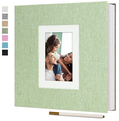Vienrose Photo Album Self Adhesive for 6x4 7x5 10x8 Pictures Linen Cover DIY Scrapbook 40 Blank Pages Memory Book for Wedding, Travel, Grass Green