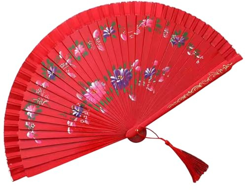 MHADBKH Ventaglio tradizionale spagnolo in seta su entrambi i lati con elegante decorazione floreale forniture per feste