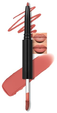 Erinde Brillo de labios y delineador de labios 2 en 1, doble cabeza, lápiz labial de textura líquida, mate Colour Lip Glaze, Long Lasting Non-Stick Lip Liner, Waterproof Lip Liner