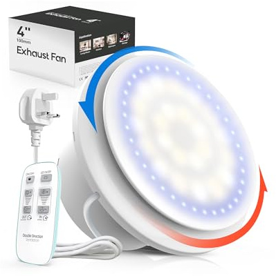 SBONNI Bathroom Extractor Fan with Remote Control, 11 Lighting Effects, 6 Speeds, 2-Way, Status Indicator, Smart Memory, Silent Powerful Ventilation Fan, Shower Attic Window Wall Ceiling 100mm 4 Inch