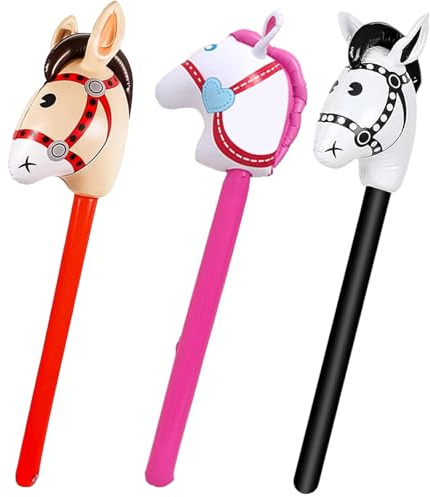 3 PCS Inflatable Horse, Hobby Horse Balloon Sticks Red Pink Black Interesting Design Easy to Use, Suitable for Decorating Birthday Parties, Pony Parties, Carnivals, Christmas