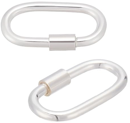 CRAFTYMELODY 2Pcs 925 Sterling Silver Locking Carabiner Clasps Oval Screw Carabiner Lock Snap Clip Hook Clasp Necklace Link Components for Bracelet Keychain Jewelry Making DIY Accessory