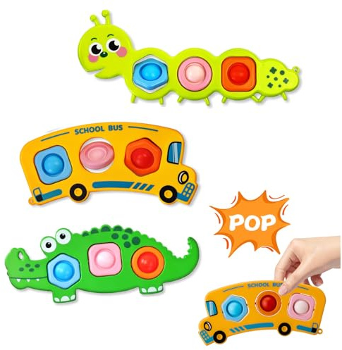 Felly 3 PCS Fidget Popper Sensory Toys for Toddler 1-3 Year Old, Push and Pop it Game, Travel Sensory Toy for Babies, Montessori Early Development & Educational Games for 12-18 Months Boys Girls
