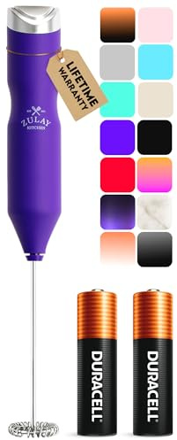 Zulay Kitchen Powerful Frother Wand AA Batteries Included, Ultra Fast Handheld Drink Mixer, Comfort Milk Frother, Stainless Steel Whisker, Frother Handheld for Coffee, Protein & Matcha - Frothmate 2.0