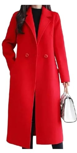 UJEDFHV Women's Wool Coat Winter Women Retro Style Versatile Orange Red Beige Mid-Long Coat Jackets Lady Version Comfortable Thermal Woolen(Red,M)