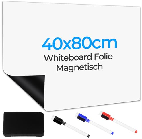 Pizarra Blanca Magnética Adhesiva, 40 x 80 cm Pizarra Magnetica Pared, pizarras magneticas, tablero magnetico para imanes pared para escolar oficina doméstico + 3 marcador white board y 1 borrador