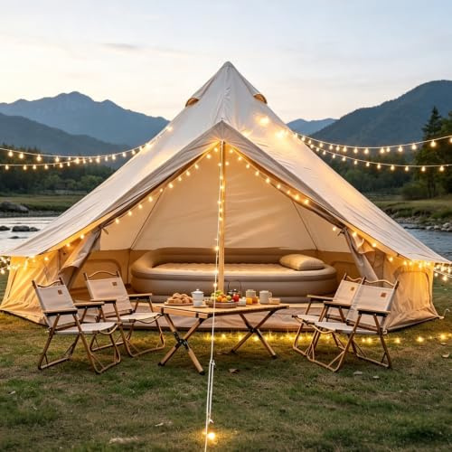 luckdect Tente Gonflable 4 Personnes,Tente de Camping Gonflable Spacieuse en Toile 300D,PU3000,UPF50+,Tente Chaude avec Sortie de Poêle,Montage Rapide en 5 Min pour Famille,Jardin et Extérieur