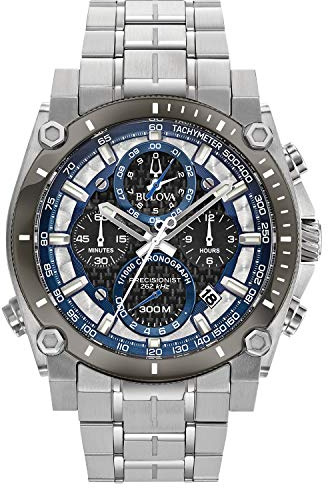 Bulova Men's Precisionist Stainless Steel and Grey Ion-Plated 8-Hand Chronograph with Blue Accents Style: 98B316