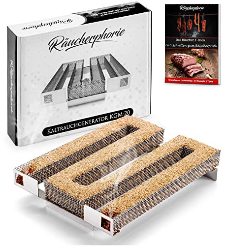Räucherphorie® Kalträuchergitter M - Robuster Kaltraucherzeuger aus Edelstahl + E-Book für Räuchern im Räucherofen, Grill, Smoker - Premium Räucherzubehör (KGM20)