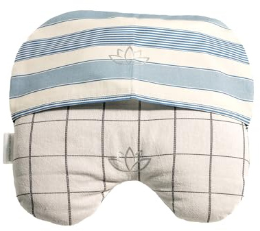 Perfection Collection Migraine Relief Eye Pillow Masks with Bonus Washable Cover: Flaxseed Filled for Hot and Cold Pain Relief Therapy (Adult, White and Black, Blue and Ivory Stripe)