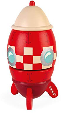 Janod - Rocket Wooden Music Box - Children's Room Decoration - From 18 months onwards - J04675, Real Red
