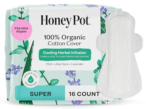 The Honey Pot Company, Organic Super Herbal-Infused Pads with Wings, 16 Count