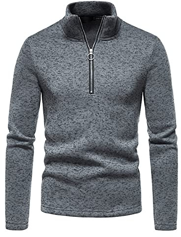 TOFOTL Pull de Travail Homme Col roulé Vintage Formelle Chaud Zippé Pulls, Gilets et Sweats Marque Mode Casuals Couleur Uni Slim Fit Tshirt Halloween Sweat Homme Automne Hiver Gris foncé L