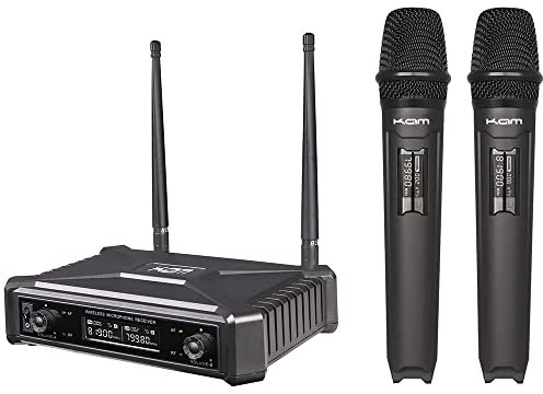 KAM KWM11PRO Dual Wireless Microphone System with UHF Fixed-Channel Receiver, 2 Handheld Mics, LCD Display, and Carry Case
