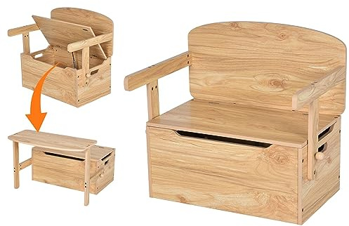 GOPLUS Table Chaise Enfant 3 en 1, Banc Coffre a Jouet Enfant en Bois avec Couvercle, Dossier, Boîte de Rangement, Table d'Activités pour 3-7 Ans, pour Chambre, Maternelle, Salon (Naturel)