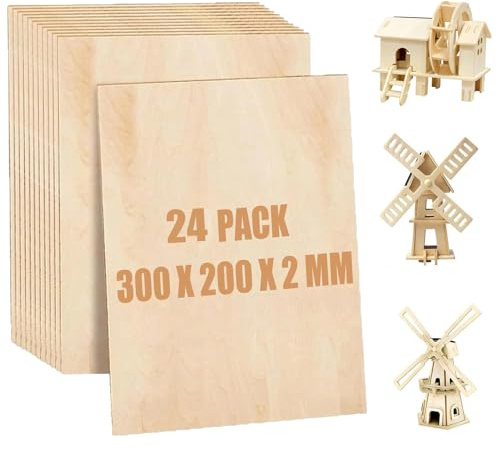 VIDETOL 24 pezzi in legno di balsa, 300 x 200 x 2 mm, truciolato per modello, pittura fai da te, lavorazione del legno, arte e artigianato, decorazioni