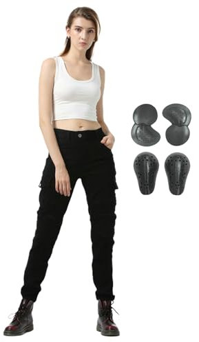 HULG Pantaloni Moto Donna,jeans Da Moto Slim Fit Da Donna Con Protezioni Per Ginocchia E Fianchi, Pantaloni Da Moto Skinny Elastici (Black,XS)