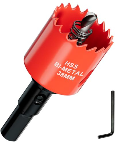 Sierra perforadora de 38 mm de acero HSS, bimetal, fresadora de agujeros de alto rendimiento y sierra circular con adaptador de mango triangular y broca de centrado para madera, plásticos, metal