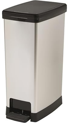 Total Bins UK Limited 40L Slimline Elite Pedal Bin Silver - METAL EFFECT