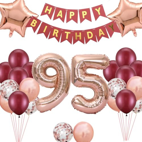 Burgund Rose Gold 95. Geburtstag Dekorationen, Riesige 95 Folienballon Geburtstag Deko für 95 Jahre alt Frau Mütter Großmütter Thematische Geburtstagsfeier Dekorationen