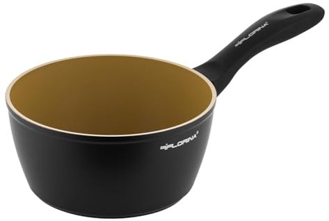 FLORINA AMVEGAN Aluminium Kasserolle 16 cm I 1,1L I Hohe Haltbarkeit I Olivenöl-Keramikbeschichtung I Einfaches Kochen & Spülen I Für alle Herdarten I Originales Design