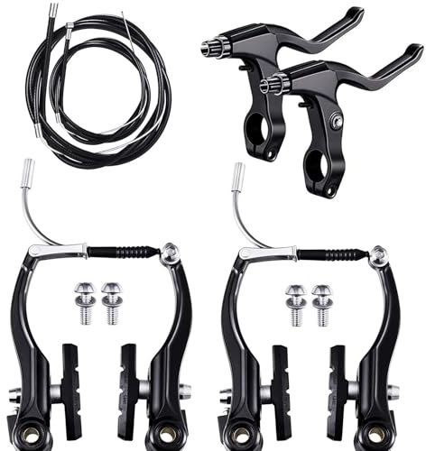 Fahrradbremse Set, Universal V-Brake Fahrrad Bremse Vordere und Hintere MTB Bremsen, innere und äußere Bremsseile und Bremshebel Kit für Mountainbikes und Rennräder, Schwarz