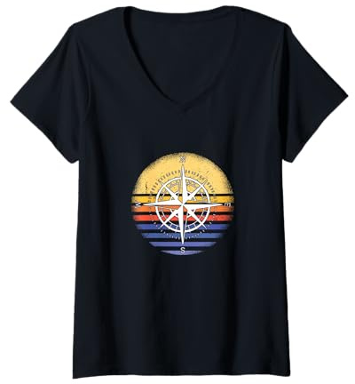 Womens Geocacher Retro Sunset Geocaching V-Neck T-Shirt