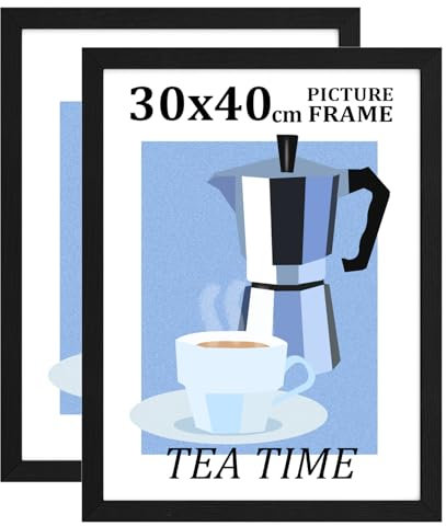 Bobeen 30x40cm Picture Frames with Mount, 2 Pack 16x12 Black Photo Frame with 2 Hooks for Wall Mounting Portrait or Landscape