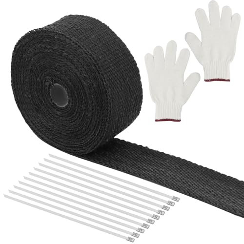 Ruban Isolant Thermique 10m x 5cm, Bande Thermique Echappement avec 10 Serre Cable Inox et Gant, Bande Thermique Pour Collecteurs d'échappement de Motos et Voitures(Noir)