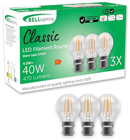 BELL Lighting B22 LED Golf Ball Filament Light Bulbs, 4.5W, 3pk