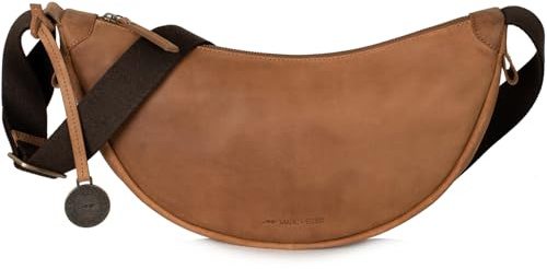 Marc Peter® Crossbody Moon Bag | Halbmond Handtasche aus Leder | Stylische Umhängetasche mit verstellbarem Gurt | Schultertaschen für Damen Braün