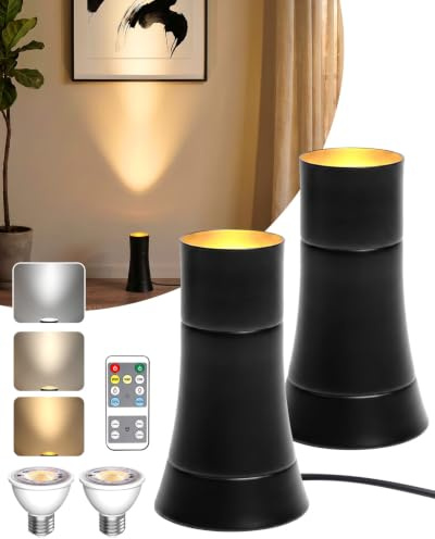 BrightArk 2 Pack Uplighting Indoor Floor Can Light with Remote, 3 Colour Temps & Dimmable, 5W Spotlight with E27 Bulbs, Indoor Uplight Spot for Plant Artwork Living Room