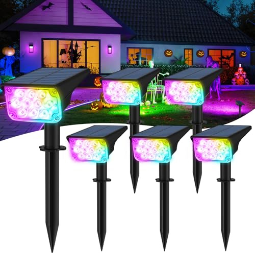 T-SUNUS Lampe Solaire Exterieur RGB, Spot Solaire Extérieur 7 Couleurs, Etanche IP65 Lumiere Solaire Eclairage Multicolore pour Chemins Jardin Arbres Cour Noël Halloween, 6 Pezzi