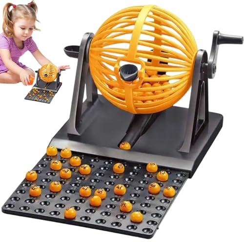 Tsawntd Bingo Set, 12 Card & 90 Number Bingo Balls with Cage Fun Play Machine for Kids, Adults, Family, No Chips