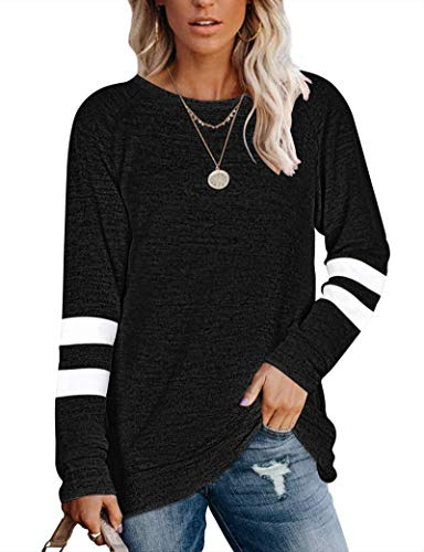 MOLERANI T-Shirts décontractés à Manches Longues et col Rond pour Femmes, Chemisiers, Hauts Tuniques avec Poche (très Grand, Noir)