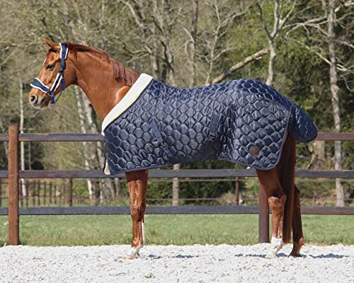 QHP Classy Stable Blanket 100 g Faux Fur Collar (155 cm, Navy)