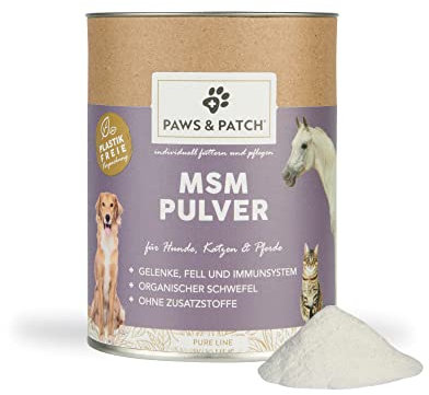Paws&Patch reines MSM Pulver für Hunde, Katzen & Pferde 250g plastikfrei I für Gelenke, Fell & Immunsystem I 100% Methylsulfonylmethan I Barf- und Futterzusatz