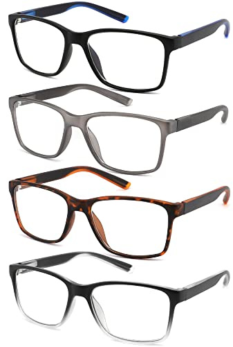 Blue Light Blocking Reading Glasses for Men 4-Pack Stylish Computer Readers with Spring Hinges,Anti Glare/Eye Strain Filter UV Ray Lightweight Reader Eyeglasses,+1.0 Magnification Strength